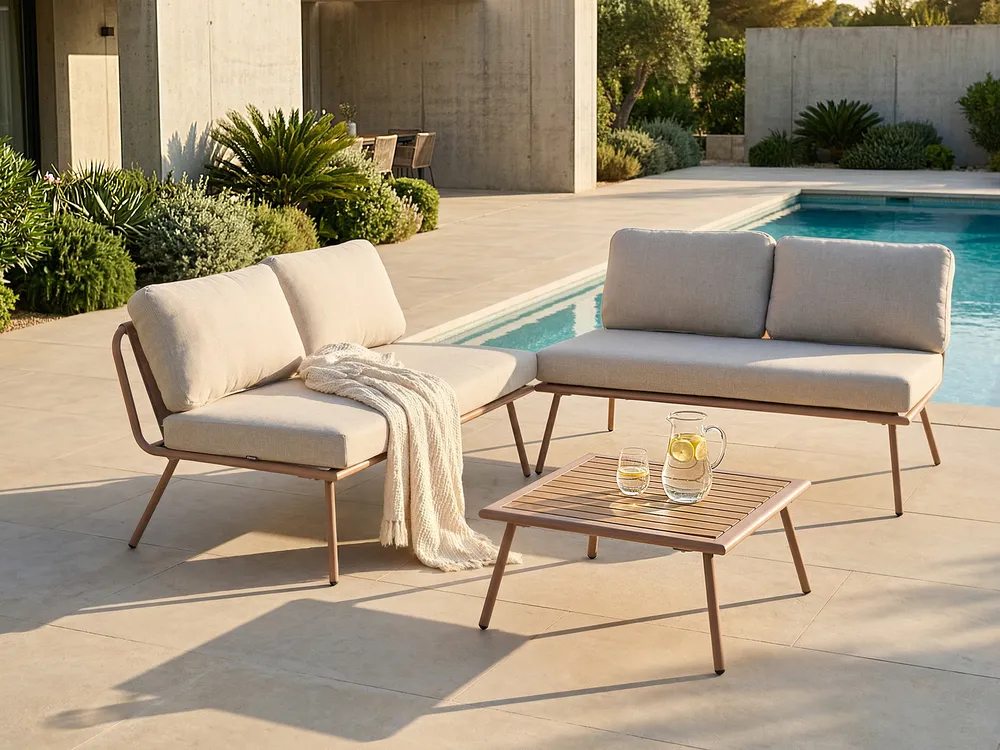 Garden Corner Sofa with Table 4 Seater CACCAMO Beige_1064169