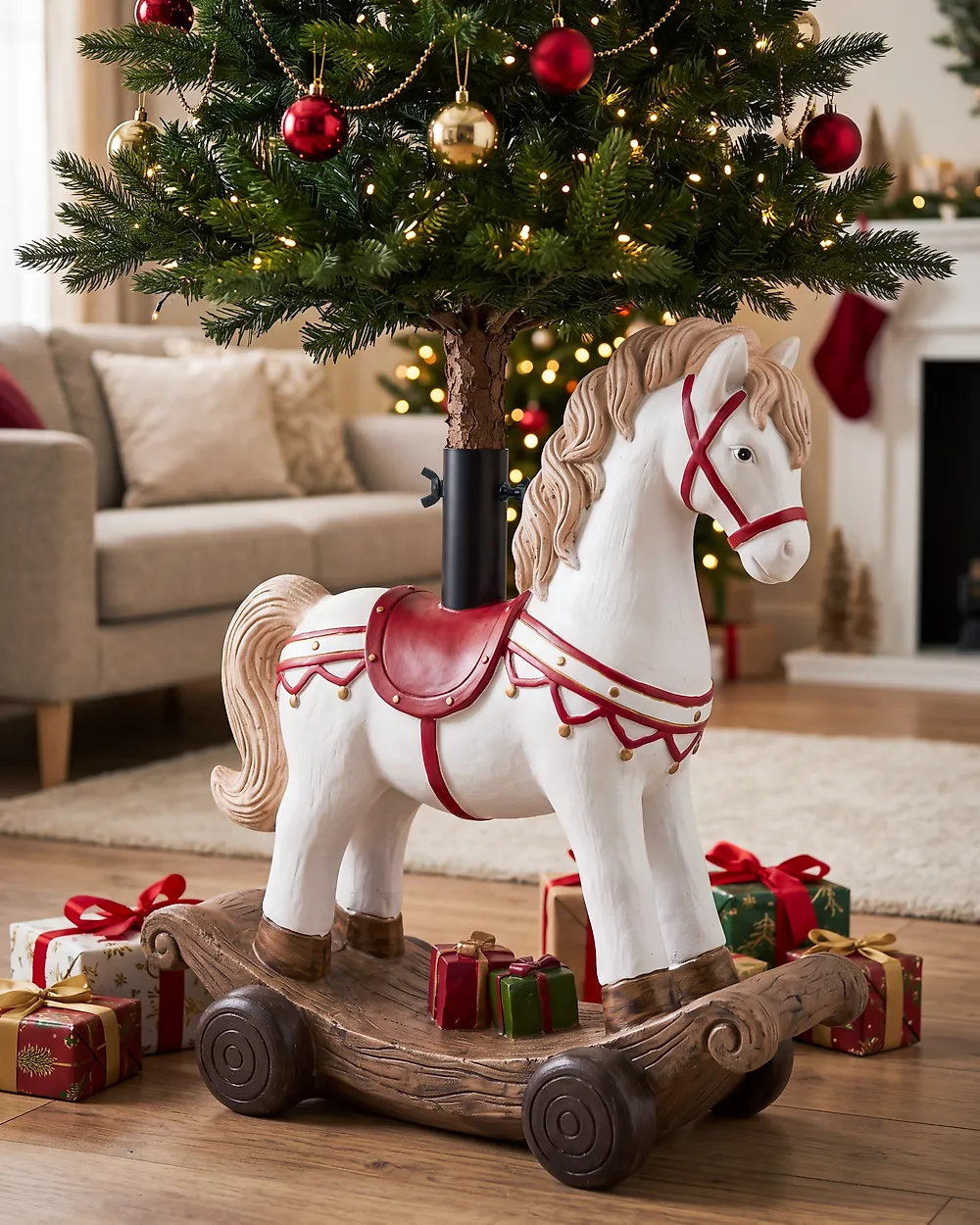 Christmas Tree Stand TEPASTO 48 cm Rocking Horse White
