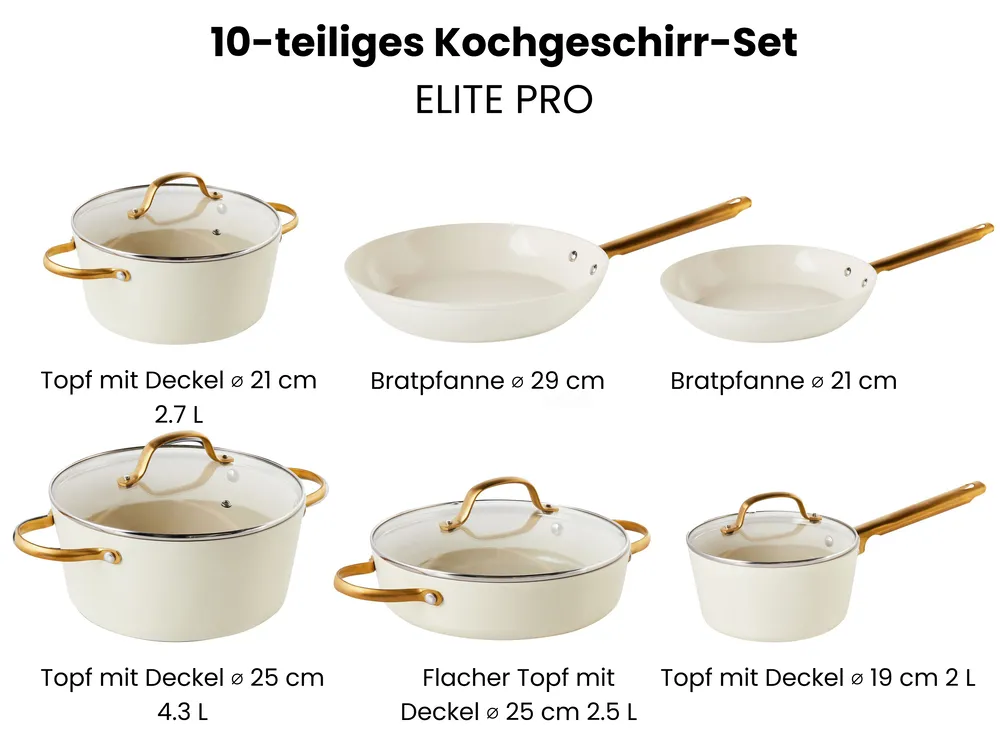 Kochgeschirr-Set 10-teilig ELITE PRO Cremeweiß_992893