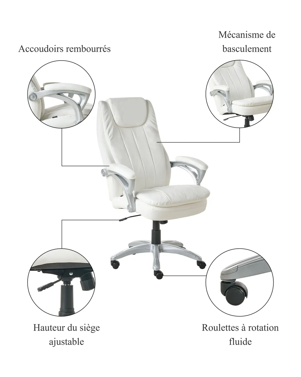Fauteuil de bureau CHIEF Cuir PU Blanc cassé_995312