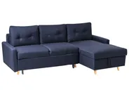 Corner Sofa Bed 4 Seater FLAKK with Storage Fabric Navy Blue Left Hand_745778