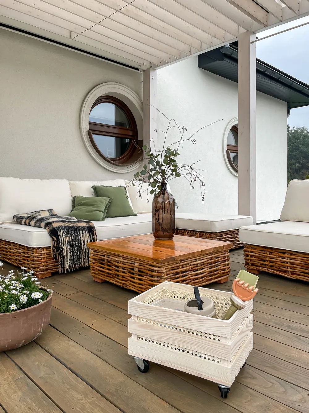 Garden Lounge Set with Table 4 Seater VARALLO Modular Rattan Natural Right Hand_857529