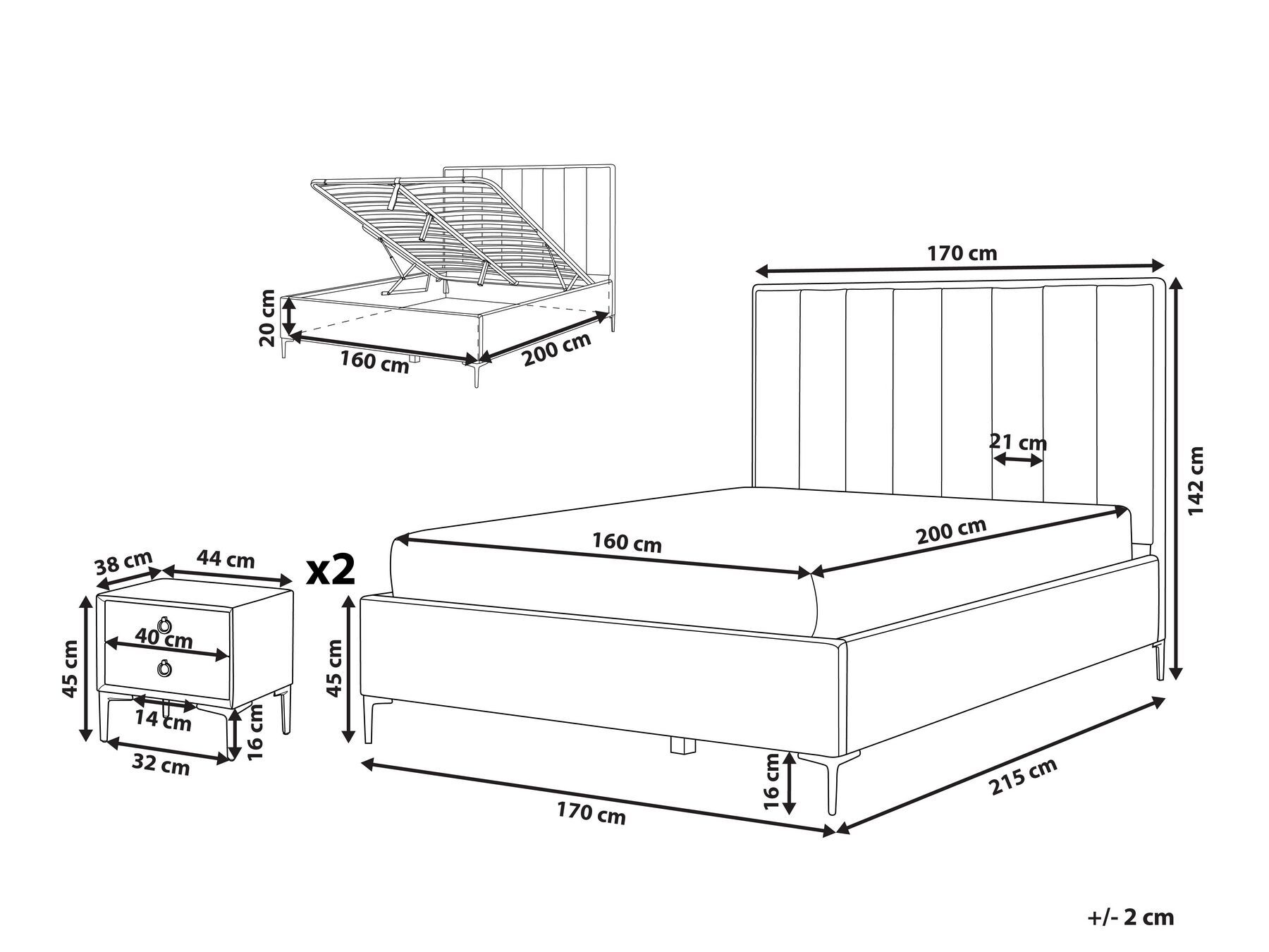 Bedroom Set SEZANNE Boucle Off-White 160 x 200 cm (EU King Size)_939781