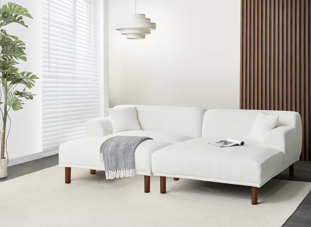 Corner Sofa 3 Seater HOLT with Ottoman Boucle White Left Hand_959500