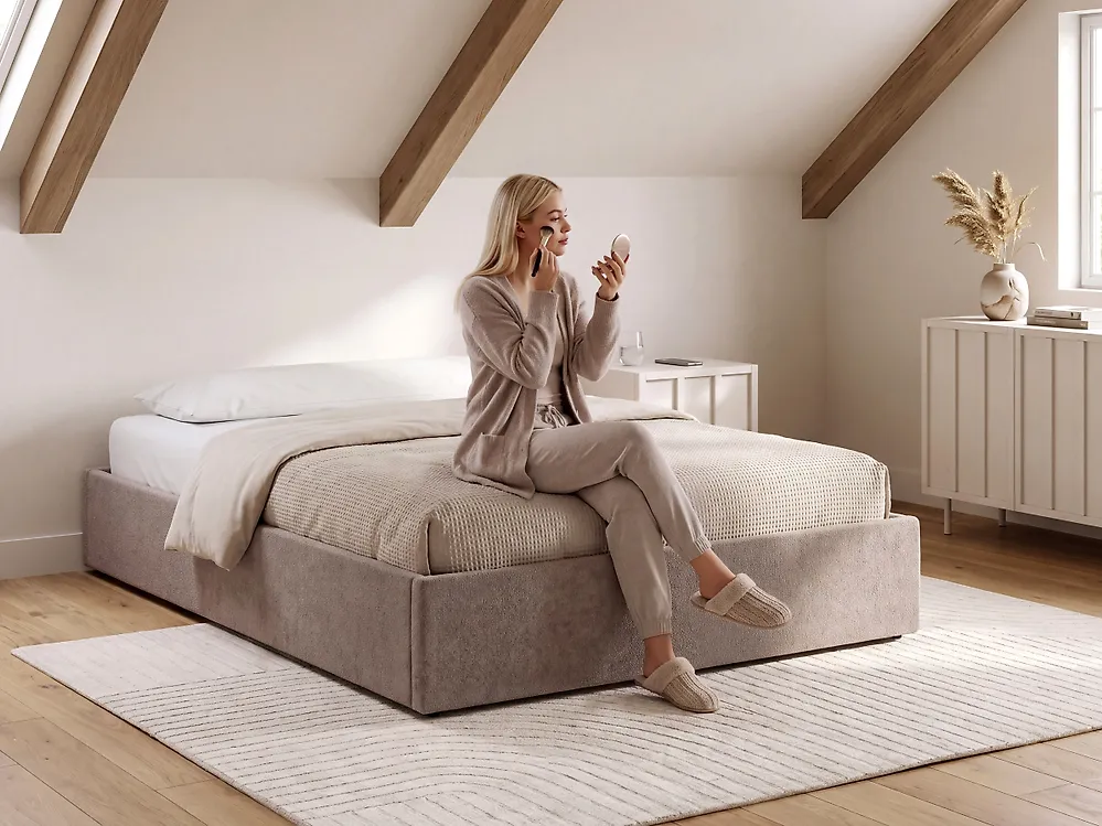 Bett mit Stauraum ohne Kopfteil DINAN Bouclé Taupe 120 x 200 cm_1188225