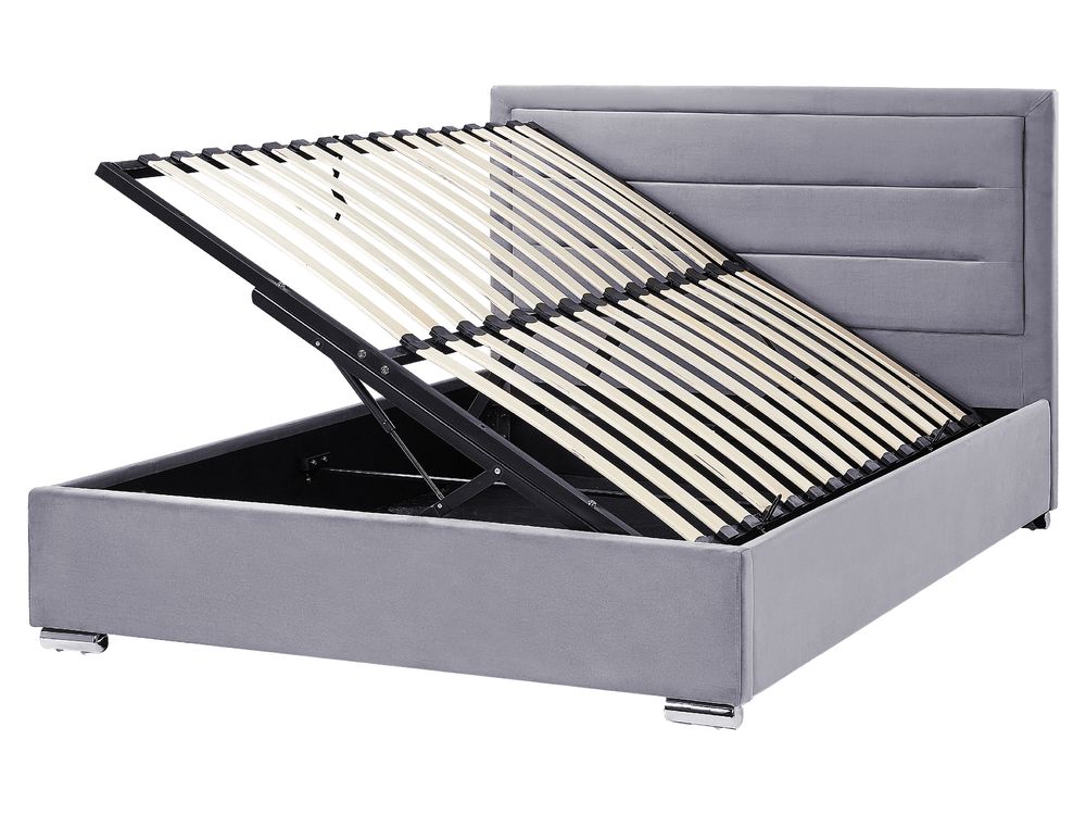 Bed met opbergruimte ROUEN Fluweel Donkergrijs 160 x 200 cm
