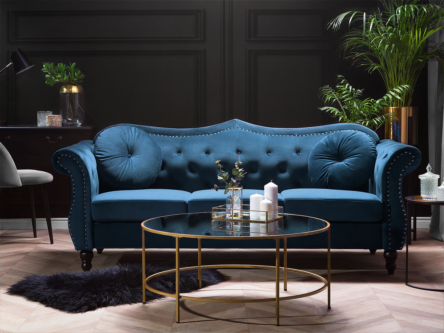 Sofa 3 Seater SKIEN Velvet Navy Blue_1161534