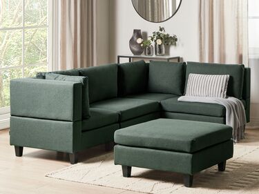 4 Seater Left Hand Modular Fabric Corner Sofa with Ottoman Dark Green UNSTAD