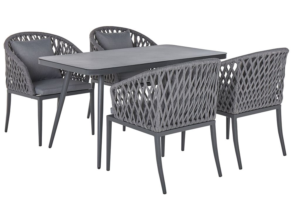 Set dining pentru grădină cu 4 locuri LIPARI cu perne Metal Gri