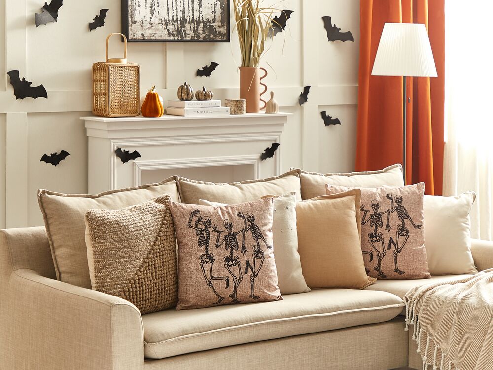 Dekokissen 2er Set MORTESTI 45 x 45 cm Samtstoff Hellbeige Abstraktes Muster