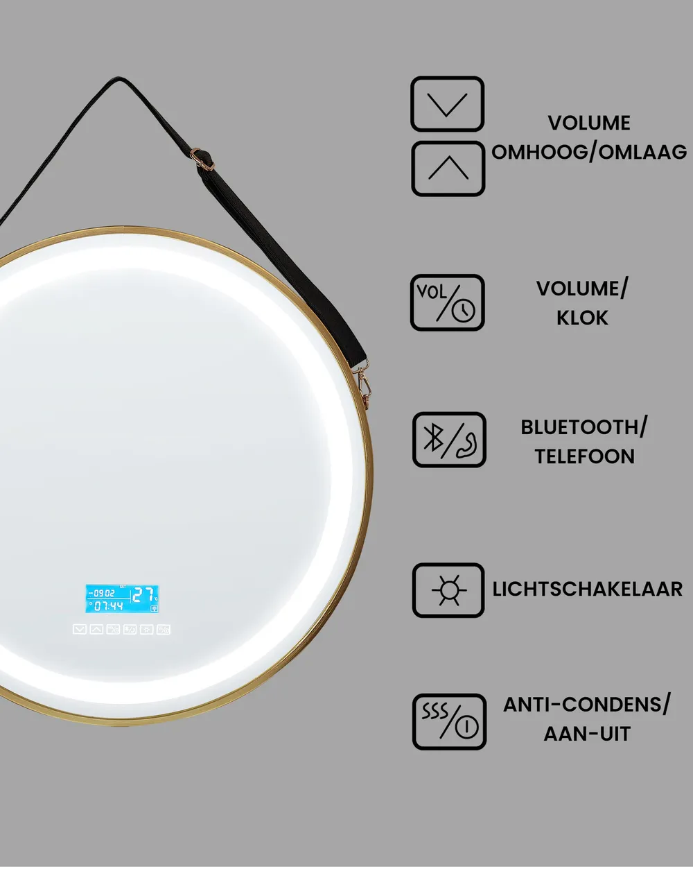 LED badkamerspiegel DAROIS 60 cm 60 cm met ingebouwde Bluetooth speaker Goud_940504