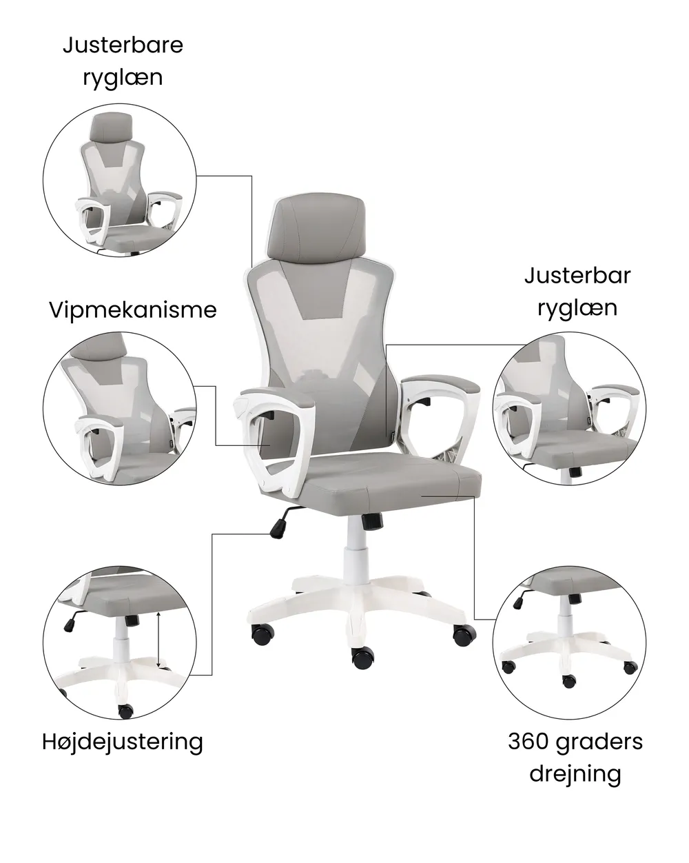 Kontorstol IGNIS Kunstlæder Lysegrå_1074213