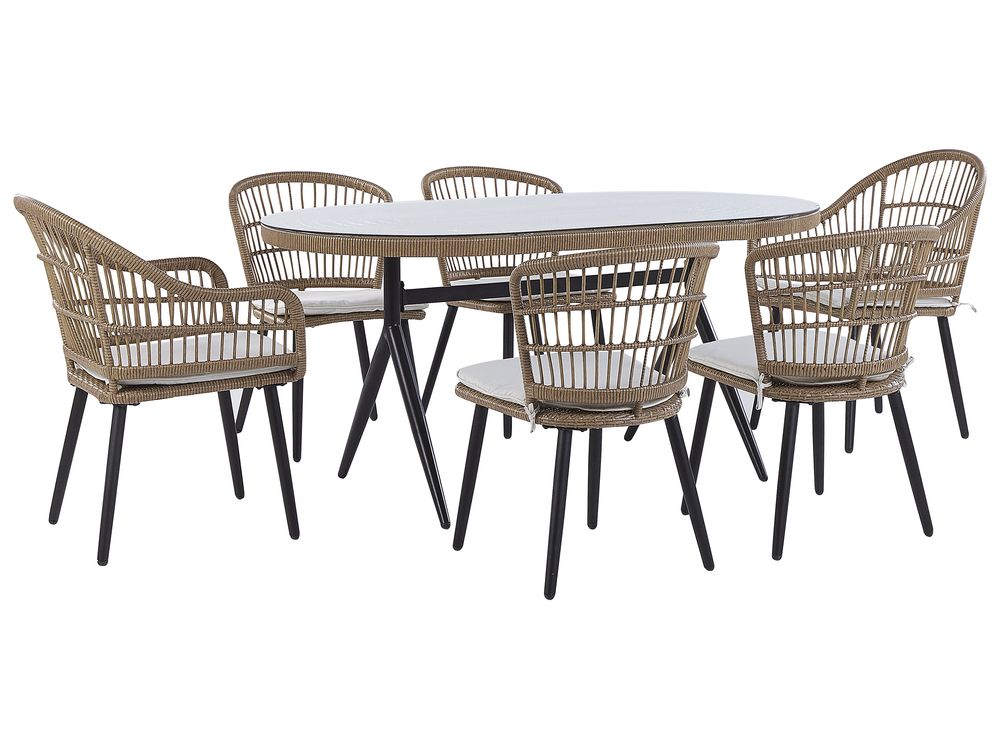 Garden Dining Set 6 Seater ALIANO II with Cushions PE Rattan Beige
