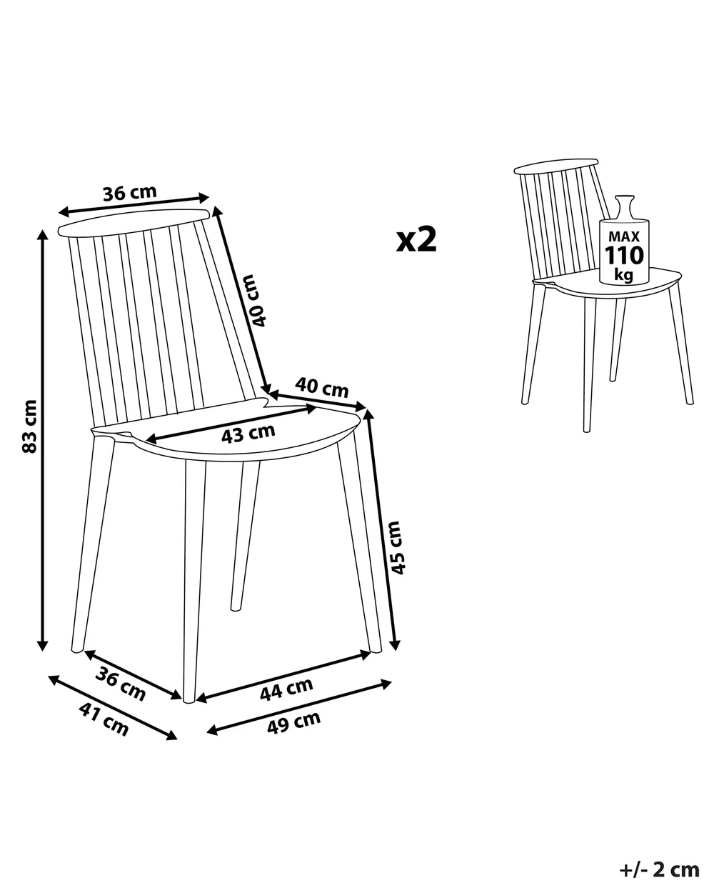Set di 2 sedie da pranzo VENTNOR Nero_802874