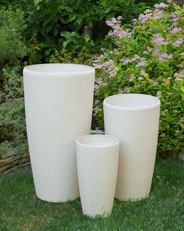 Set of 2 Plant Pots Stone 31 x 31 x 58 cm Beige ABDERA