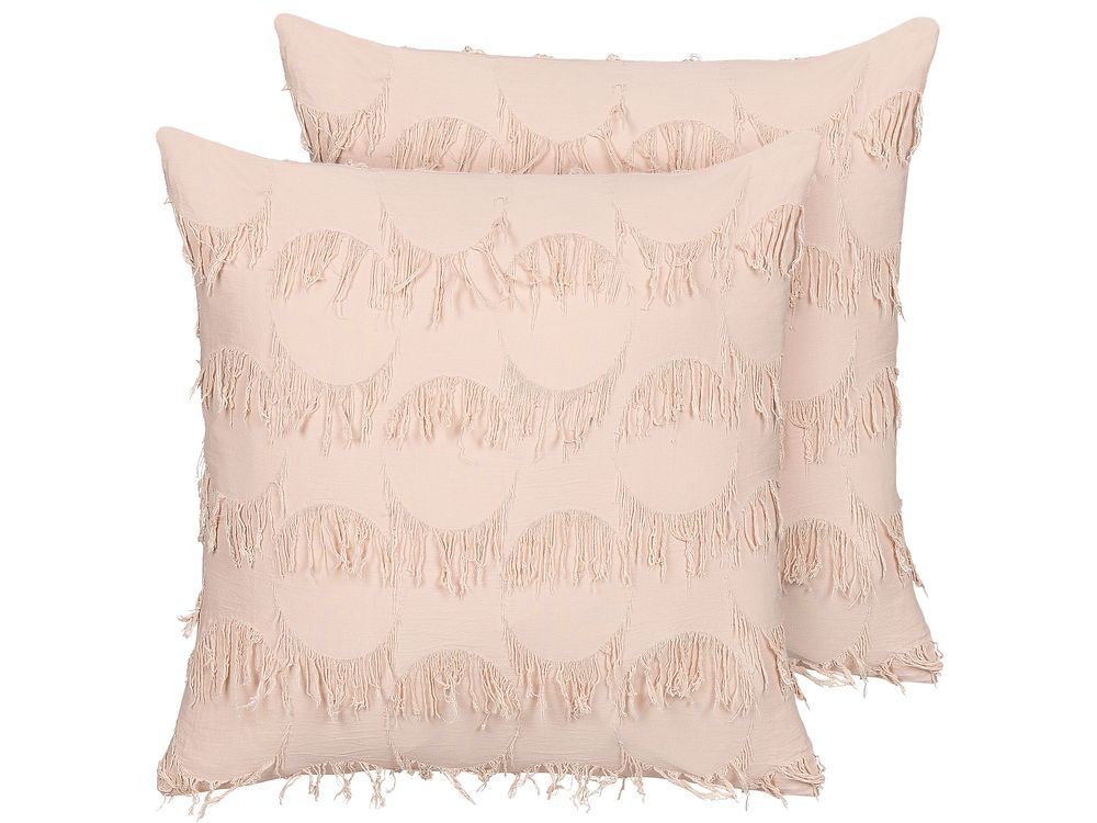 Set of 2 Decorative Cushions AGASTACHE 45 x 45 cm Pink Geometric Pattern