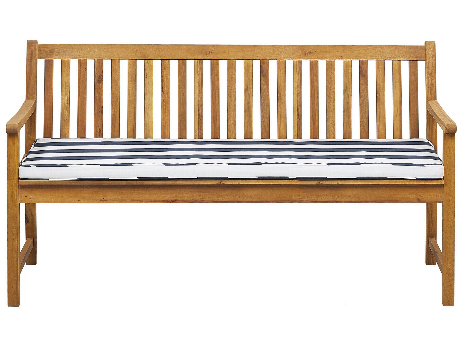 Acacia Wood Garden Bench 160 cm with Blue Stripes Cushion VIVARA_774789