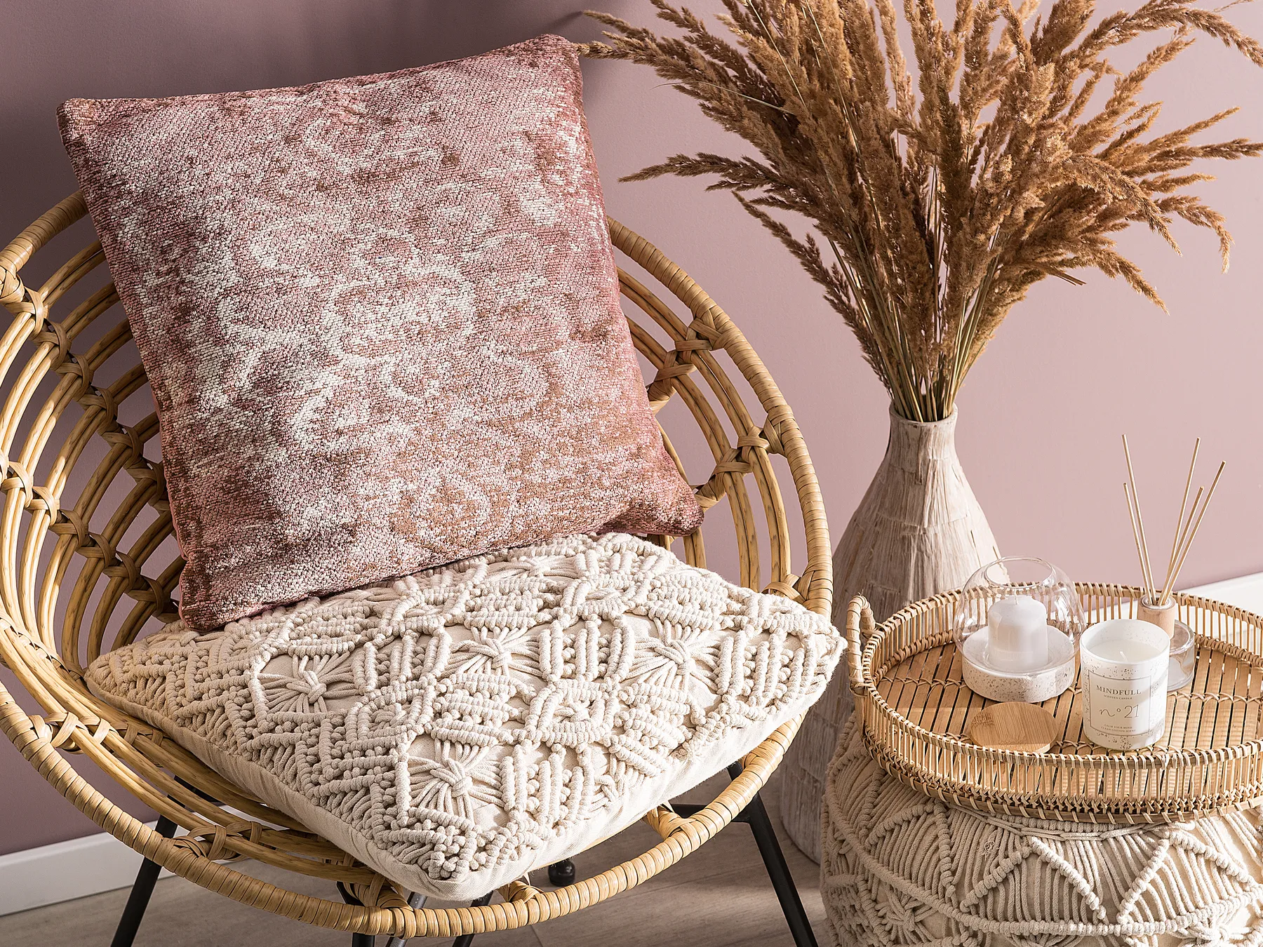 Set di 2 cuscini VAKAYAR 45 x 45 cm Cotone Rosa Trama floreale_768851