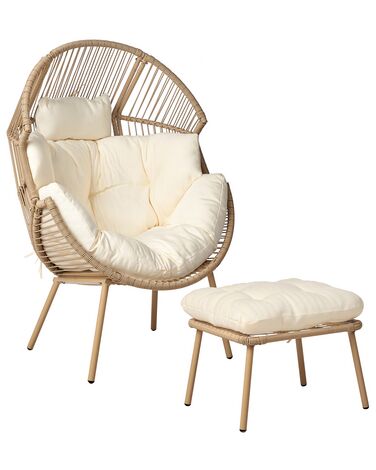 Rattan Garden Chair with Footstool Natural MURANO