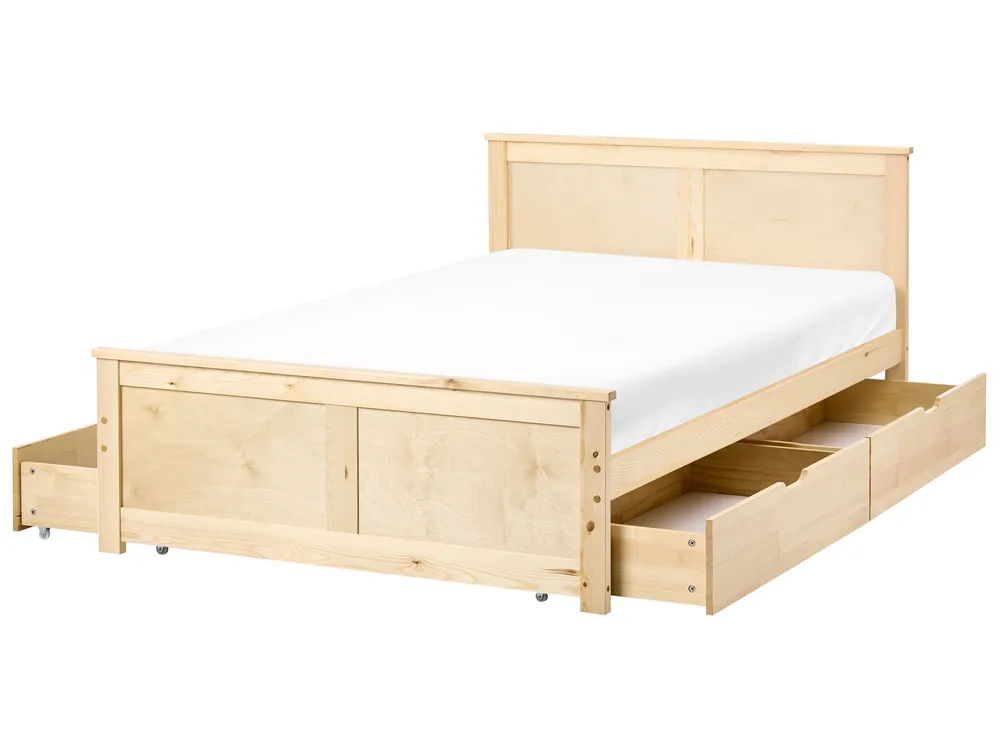 Bed with 4 Drawers DAUPHIN Pine Wood Light Brown 120 x 200 cm (EU Small Double)_1059794