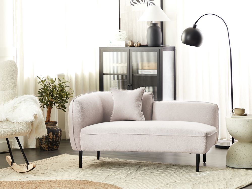 Linkszijdige chaise longue CHEVANNES Bouclé Lichtbeige