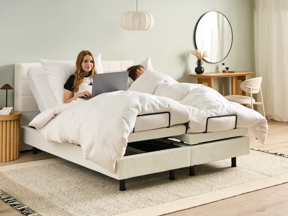 Adjustable Bed Boucle DUKE 160 x 200 cm (EU King Size) Off-White_1011459
