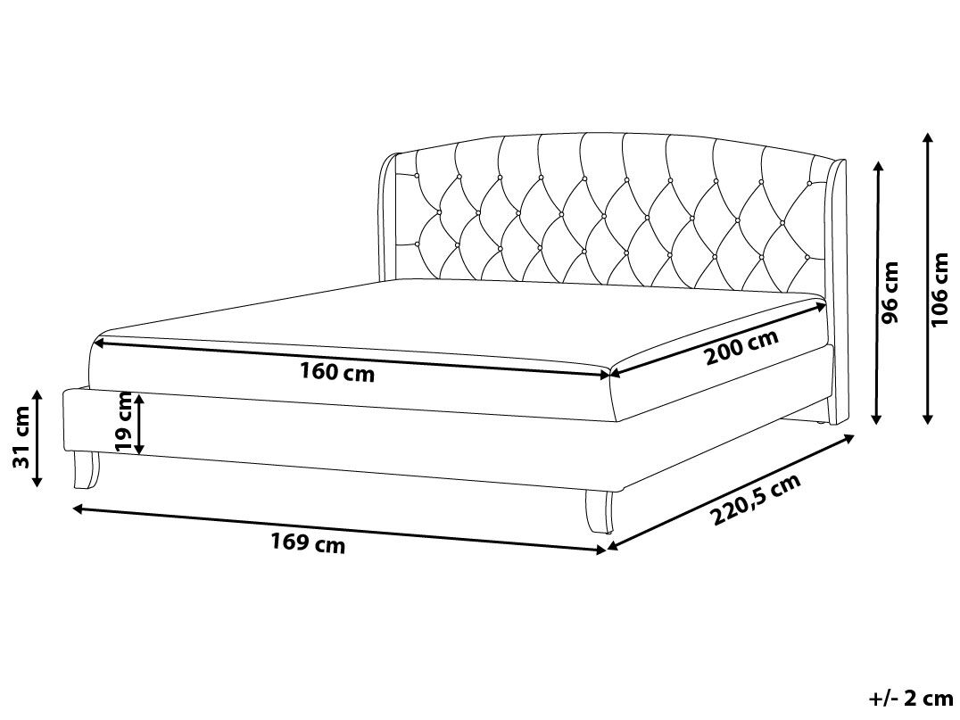 Bett mit Lattenrost Stoff BORDEAUX 160 x 200 cm Hellgrau_694856