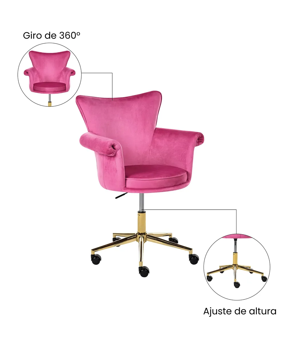 Silla de escritorio VELENCIA Terciopelo Fucsia_1065149