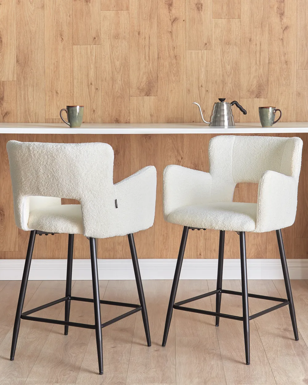 Set of 2 Bar Chairs SANILAC Boucle Off-White