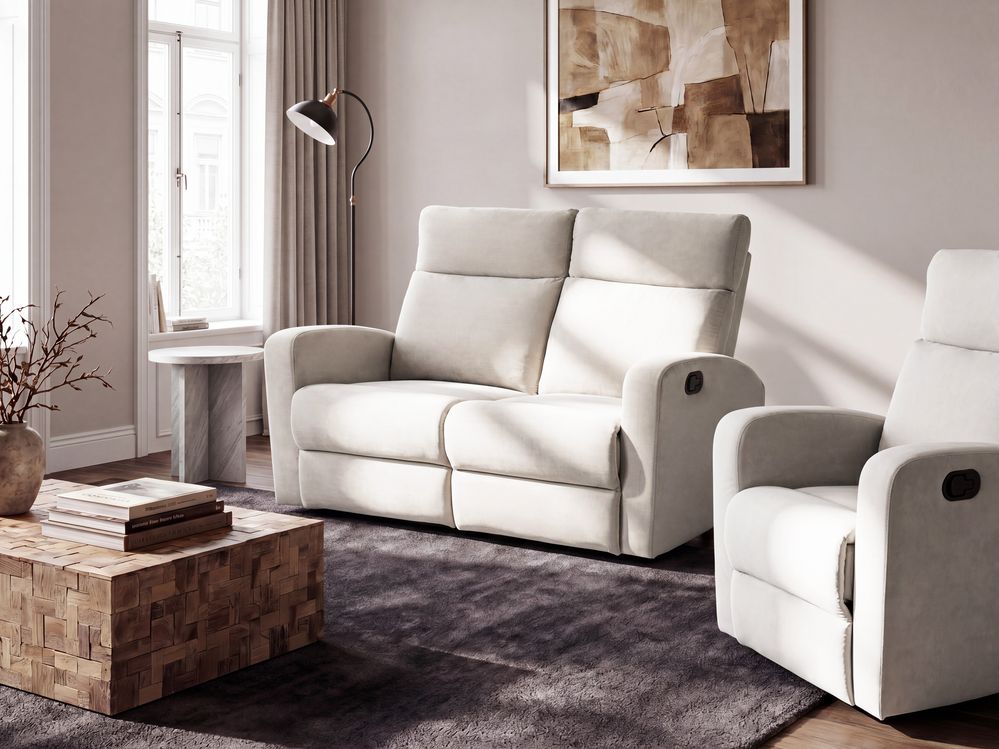 Canapé relax manuel 2 places VERDAL Repose-pieds inclus Velours Beige