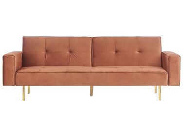 Sofa rozkładana welurowa złoty brąz VISNES