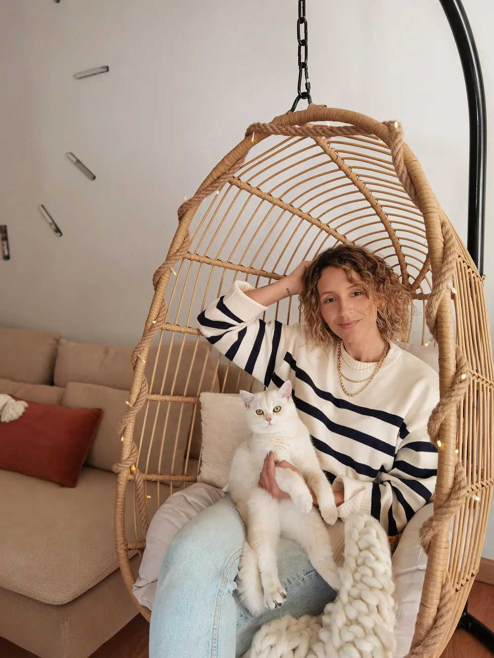 Hanging Chair with Stand CASOLI PE Rattan Natural_828222