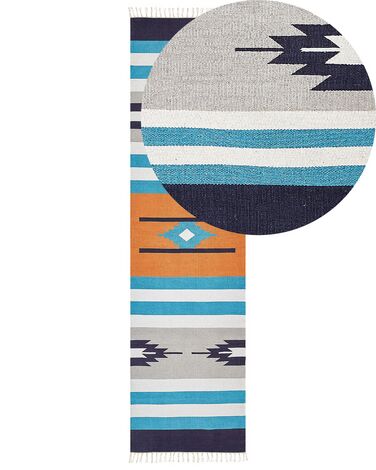 Kelim Teppich Baumwolle mehrfarbig 80 x 300 cm geometrisches Muster Kurzflor NORATUS