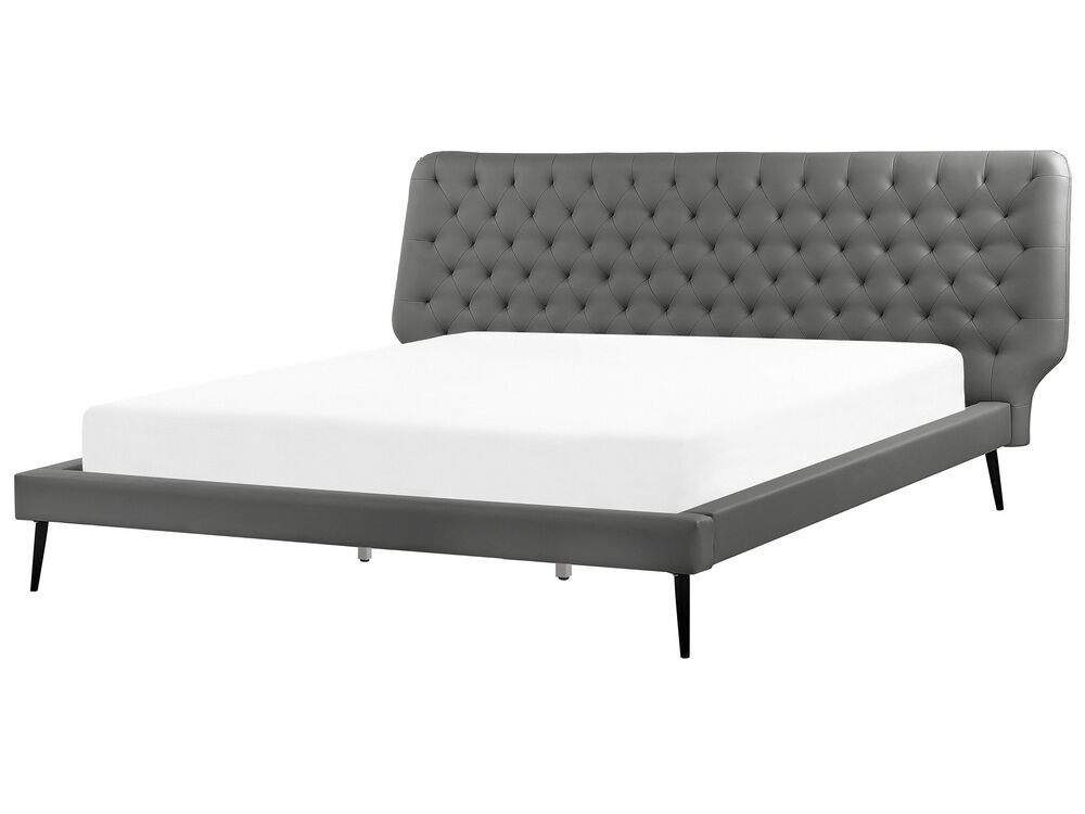 Bed Faux Leather ESSONNE 180 x 200 cm (EU Super King) Grey