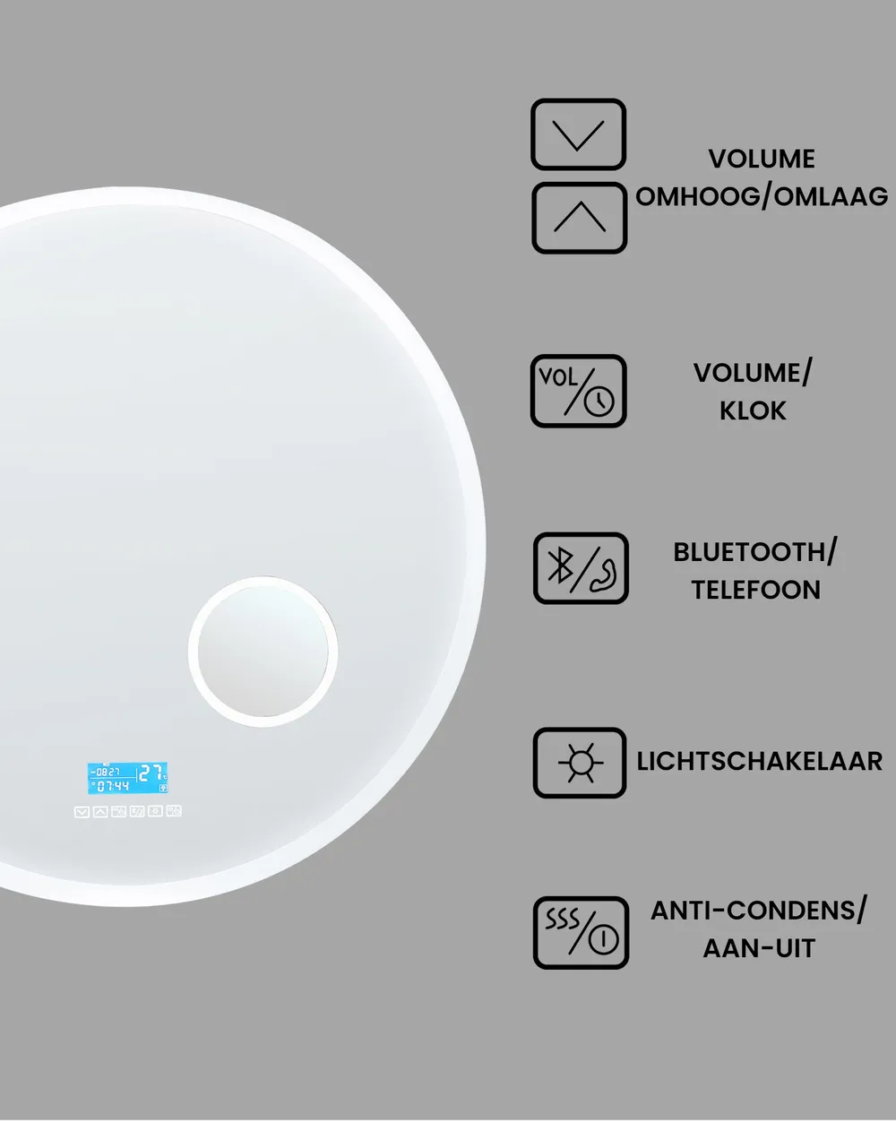 LED badkamerspiegel FIXIN 80 cm 80 cm met ingebouwde Bluetooth speaker Zilver_940618