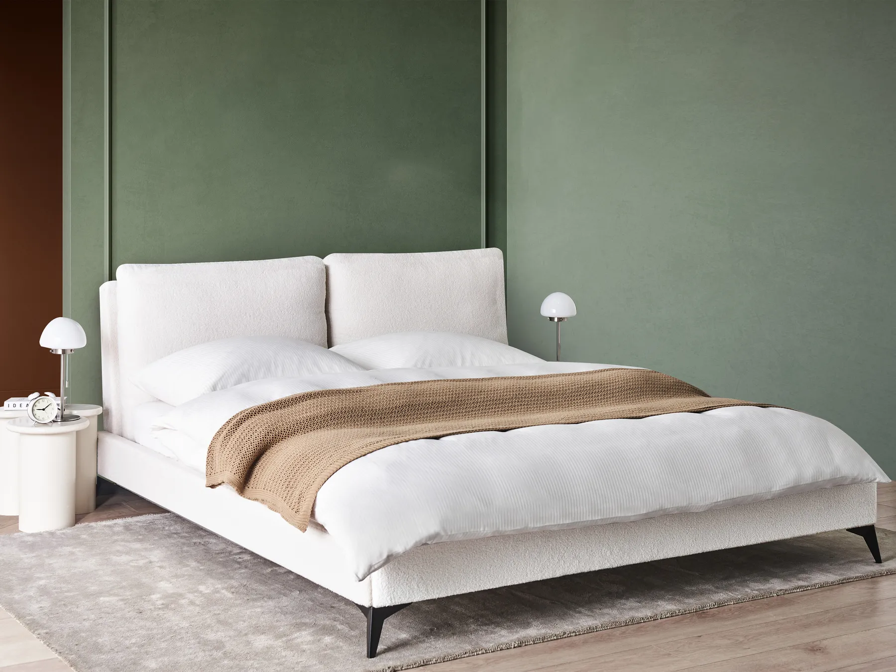 Bed Boucle MELLE 180 x 200 cm (EU Super King) Off-White_965674