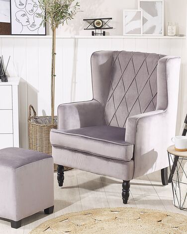 Velvet Armchair with Footstool Grey SANDSET