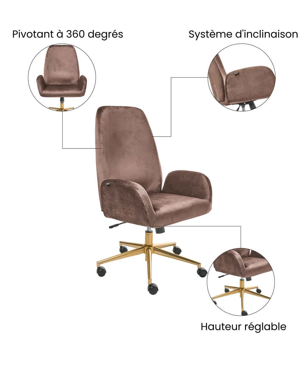 Chaise de bureau CLARE Velours Marron_1037291