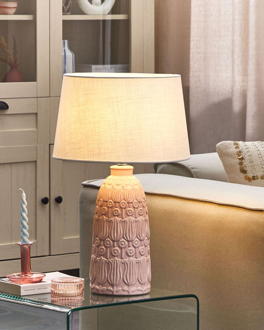 Ceramic Table Lamp Pink ZARIMA Beliani