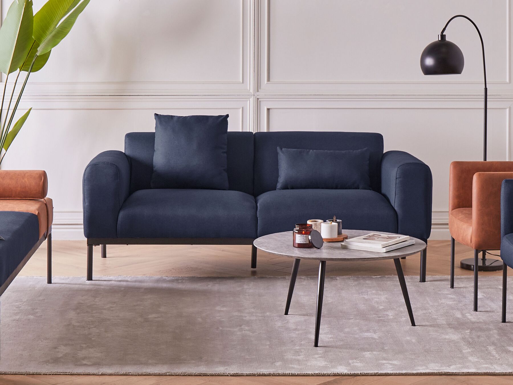 2 Seater Faux Linen Sofa Dark Blue MALMOS _930899