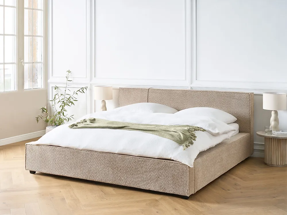 Lit avec sommier Bouclé MIRANDE 180 x 200 cm Taupe_1178975
