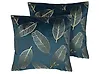 Set of 2 Decorative Cushions FREESIA 45 x 45 cm Velvet Teal Plant Pattern