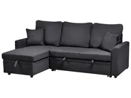 Corner Sofa Bed 3 Seater NASSJO Faux Linen Black Right Hand_999970