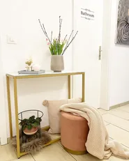 Console Table DELANO Tempered Glass Marble/ Gold_798262