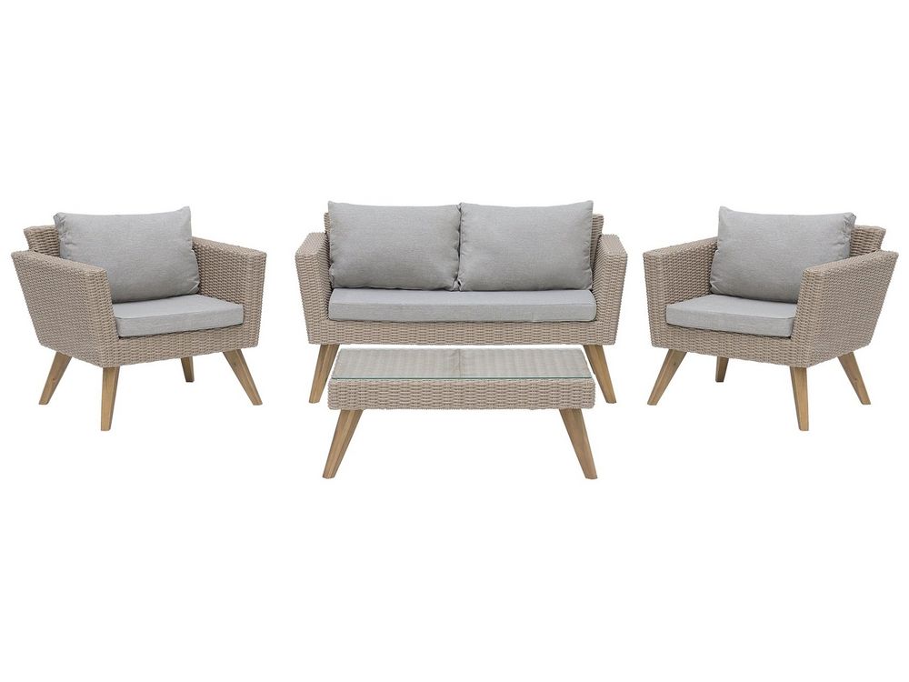 Sofa Set VITTORIA PE Rattan Grey 4 Seater Beliani