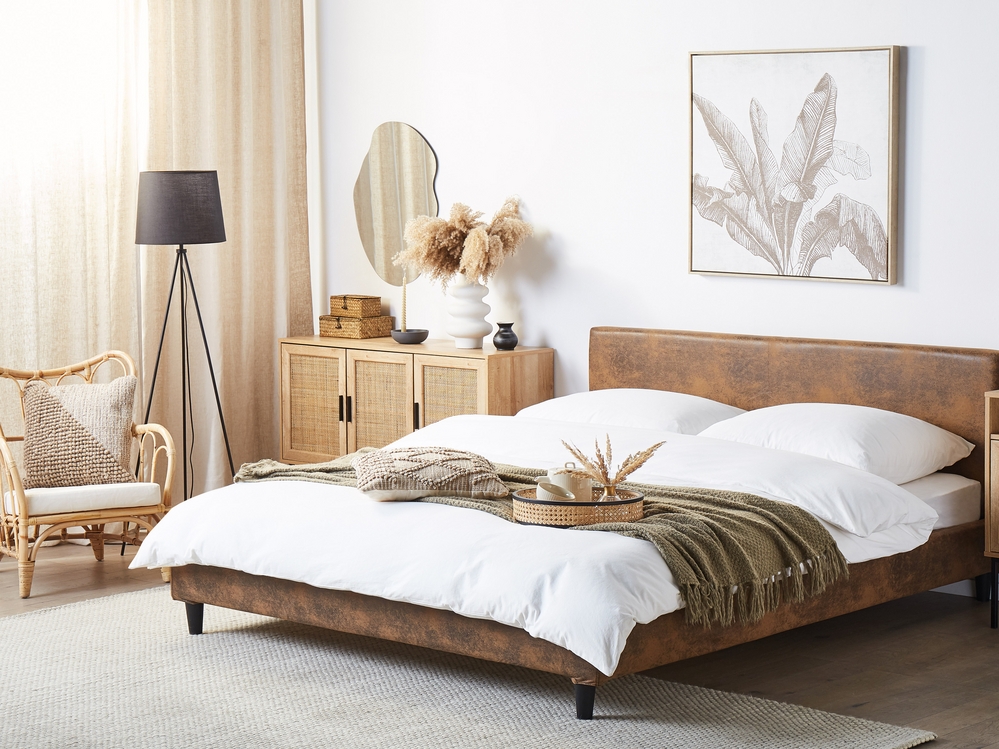 Bed Faux Leather FITOU 180 x 200 cm EU Super King Brown Beliani