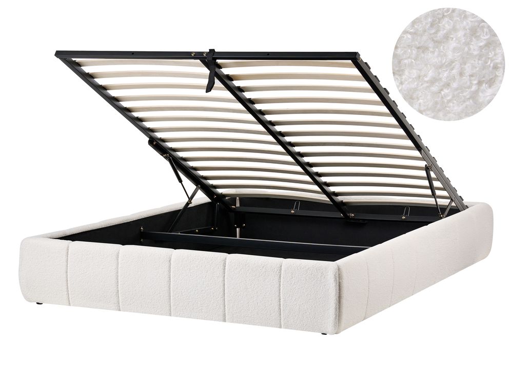 Opbergbed zonder hoofdbord GENAS Bouclé Gebroken wit 140 x 200 cm