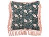 Set med 2 sammetskuddar med blommigt mönster och tofsar 45 x 45 cm blå och rosa PARROTIA_839009
