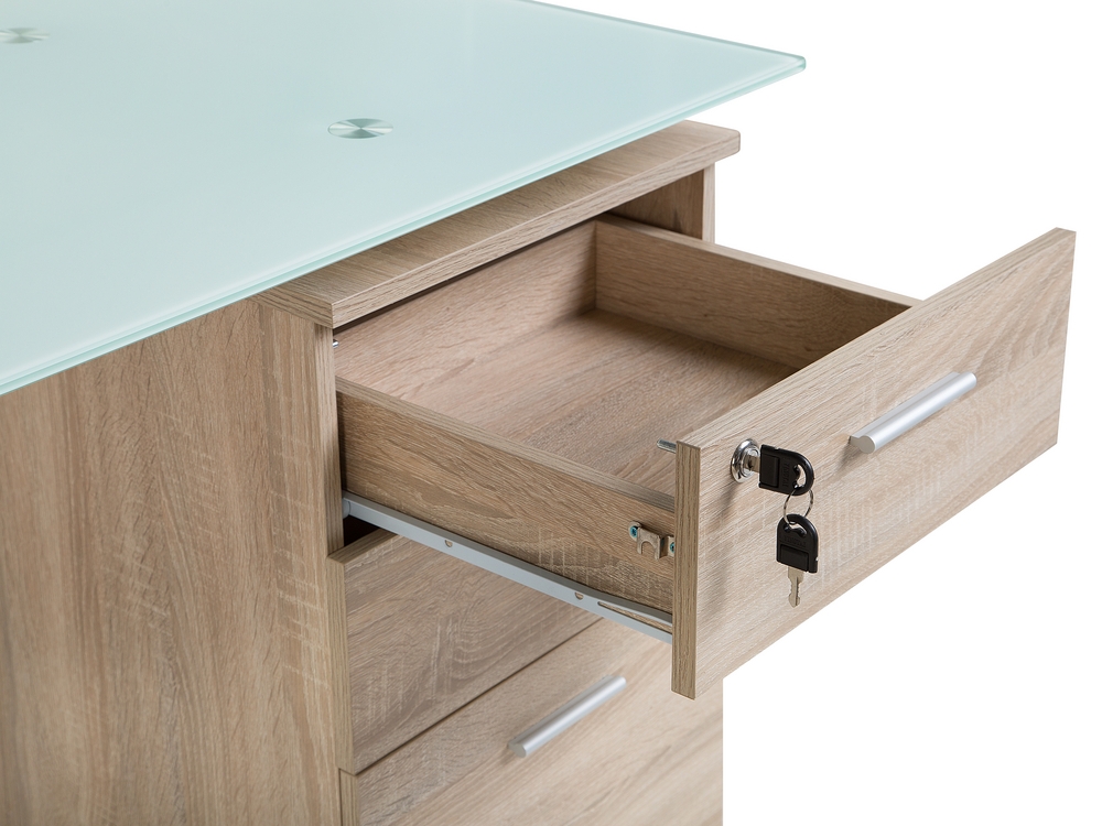 3 Drawer Home Office Desk 130 x 60 cm Light Wood and White MONTEVIDEO Beliani