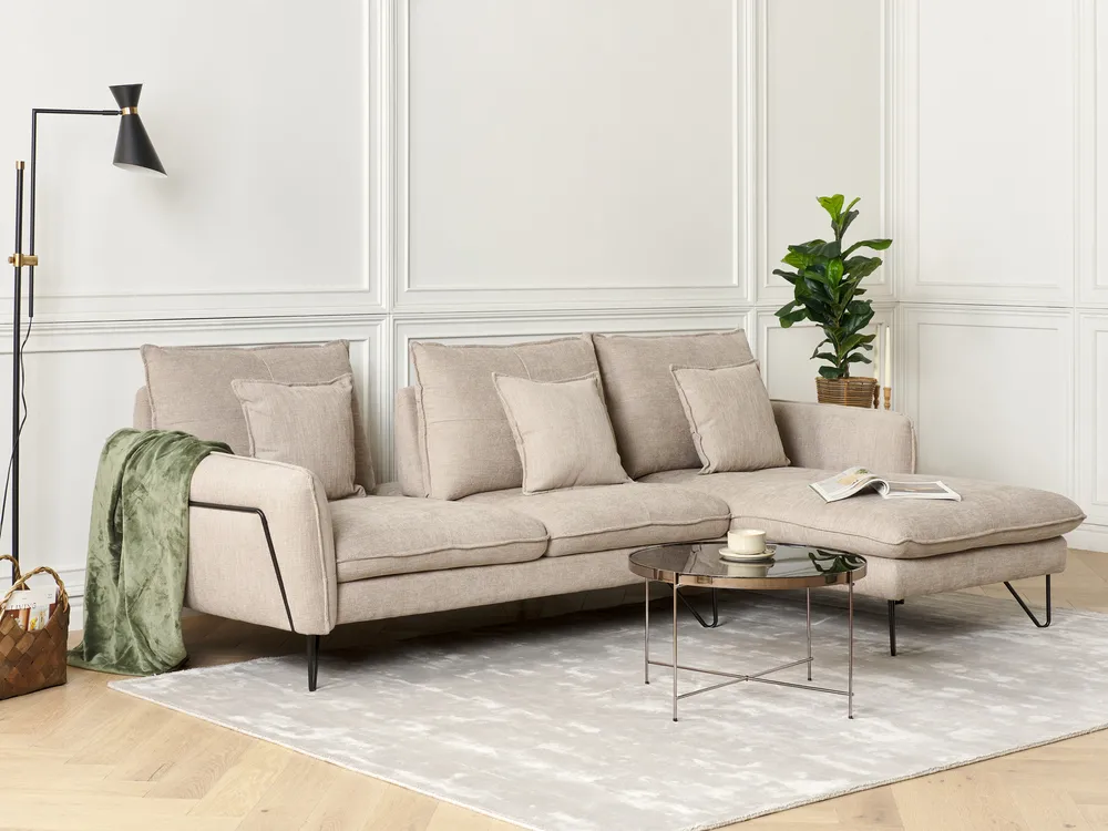 Corner Sofa 3 Seater SERSAN Chenille White Left Hand_876383